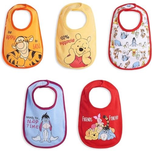 DISNEY Winnie the Pooh Mickey Mouse Lilo & Stitch 101 Dalmatians Lion King Baby 5 Pack Bibs Newborn Sizes (OS)