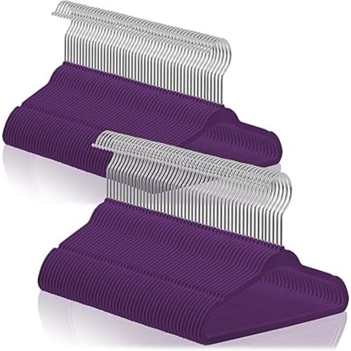 Casafield 100 Velvet Baby Hangers - 11" Size for Infant & Toddler Clothes - Purple