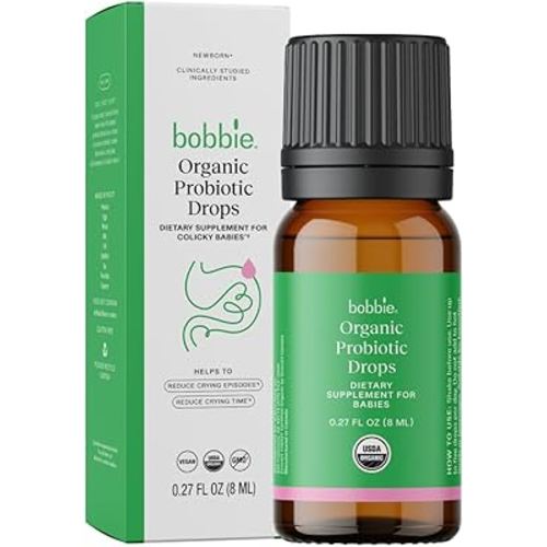 Bobbie Organic Baby Probiotic Drops, Daily Liquid Supplement, Fuss, Tears, Gut Health for Newborn Babies and Infants, Vegan, Infant-Friendly Formula, 1 Billion CFU, 0.27 fl oz
