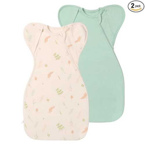 Organic Cotton Sleep Sacks Swaddles for Newborn 0-3 Months Boys Girls, Arms Up Swaddle Blanket 2 Packs, Hands Up 3-Way Transitions to Arms-Free Wearable Sleeping Sack Bag Snug Fit Calms Startle Reflex