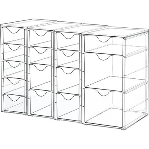 Vtopmart Acrylic Organizer with 16 Drawers (4 Set),Clear Storage Drawers for Office Supplies,Desk Organization and Storage for Makeup,Jewelry,Art Crafts