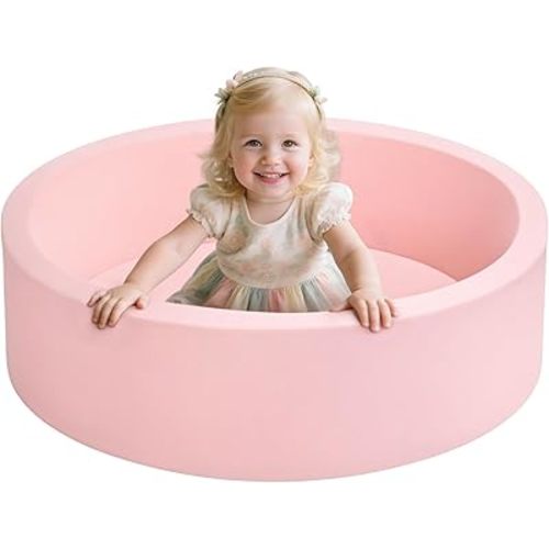 Foam Ball Pit for Toddlers, Large Baby Ball Pit for Babies with Soft Memory Sponge, Indoor Outdoor Baby Playpen, Kids Play Ball Pool, Gift Toys for Infants Boys and Girls (Pink, NO Balls)