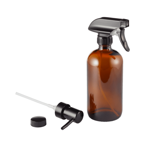 type A Amber Glass Bottle with Assorted Tops, 500-mL
