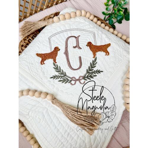 Golden Retriever Baby Blanket Golden Retriever Nursery Decor Personalized Baby Heirloom Quilt Custom Name Baby Shower Gift Gender Neutral