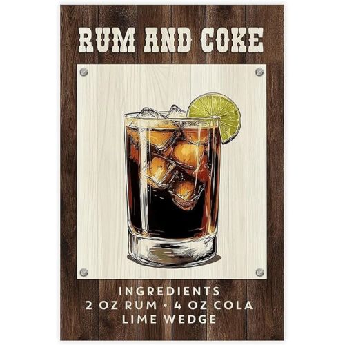 Cocktail Poster Rum And Coke Retro Bar Cart Decor And Accessories Funky Drink Canvas Wall Art for Modern Bedroom Living Room Dorm Kitchen Office Decor Unframe-rum And Coke 12x18inch(30x45cm)