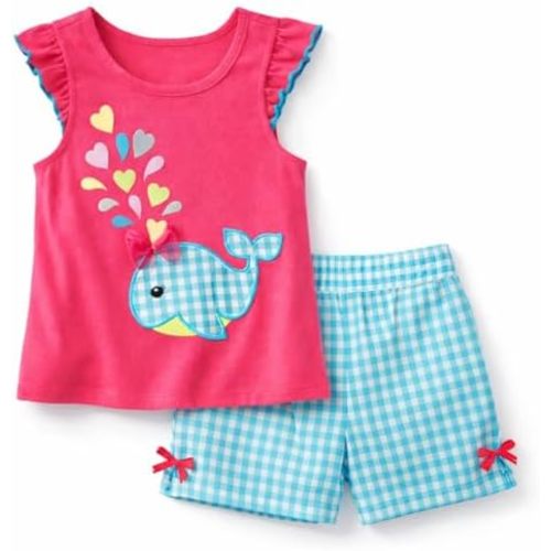 HILEELANG Girls Cotton Short Set Summer 2 Piece Outfit T Shirt Shorts