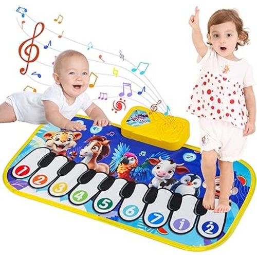 Floor Piano Mat for Toddlers,Musical Mats W/ Animal Sounds&Songs,Kids Sensory Educational Carpet Toys,Blanket Touch Playmat for Boys,Girl Birthday Gift