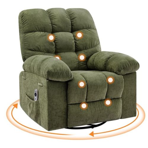 Rocker Recliner Chair with Vibration Massage & Heat, 360-degree Swivel Recliner Sofa with Side Pocket, Comfortable Reclining Chair for Living Room