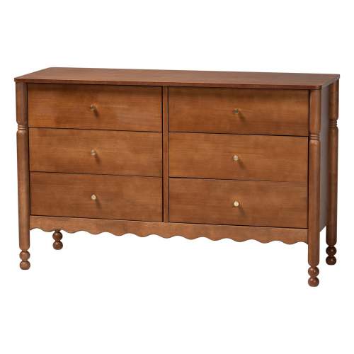 Baxton Studio Hoffman 6-drawer Rubberwood Dresser with Turned Legs for Farmhouse Bedrooms