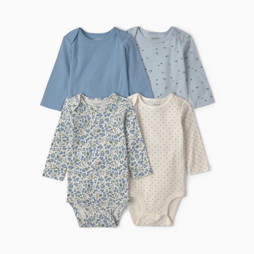 Carter's Long-Sleeve Bodysuits (4 Pack) - Blueberry Floral, 3M
