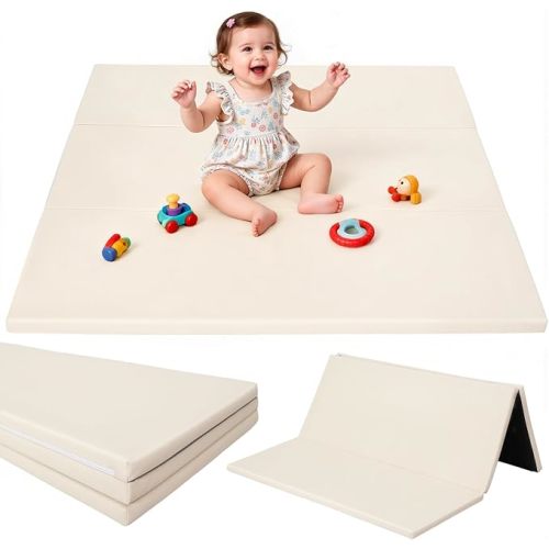 Foam Baby Play Mat: PU Leather Waterproof Kids Trifold Floor Playmat - Large Play Mat for Playpen Fodable Mattress Soft Toddler Mattress Infant Cushion for Preschool