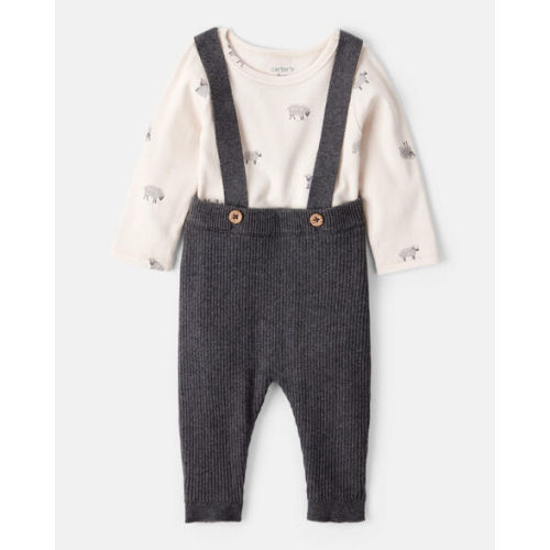Baby Boy Sheep Print Cotton Long-Sleeve Overall Set - White/Grey | Carter's
