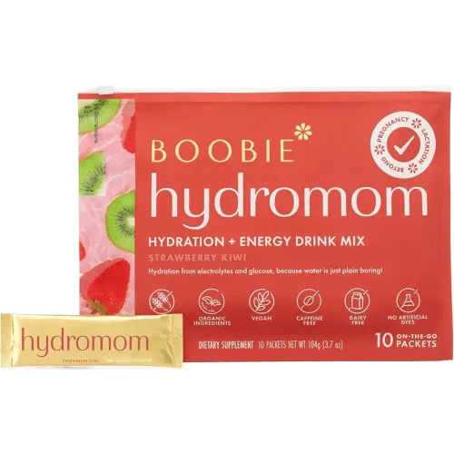 Boobie Hydromom Superfood Electrolyte Drink Mix, Strawberry Kiwi | Refreshing Energy & Hydration Boost for Mamas | On-The-Go & Travel Essentials for Pregnancy, Lactation, & Beyond, 10 Packets