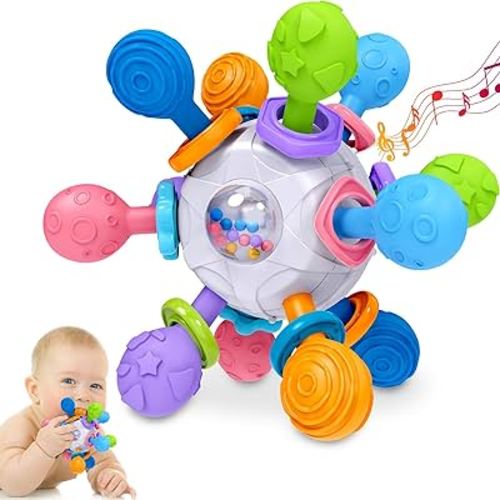 Baby Teething Toys for 0-6 6-12 Months Ages 0-2, Tummy Time Montessori Toys for Babies 0 3 6 9 12 18 Months, Newborn Infant Rattles Chew Sensory Toys, Baby Shower Gifts for Boys Girls