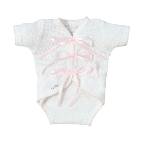 Paty Knit Ribbon Tie Onesie with Built-In Diaper Cover - PatyInc