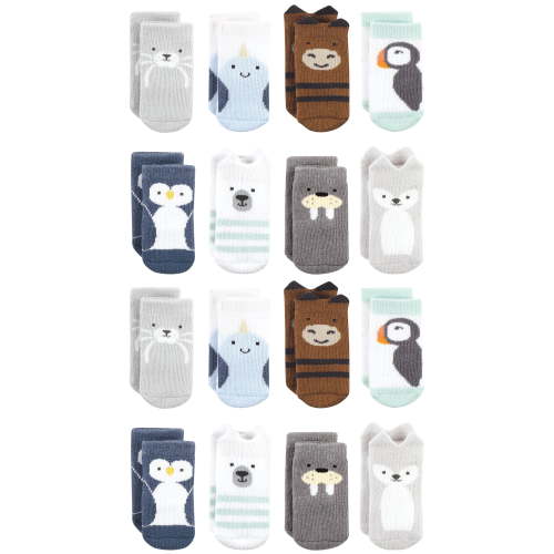Hudson Baby Cotton Rich Baby Terry Socks 16-Pack, Arctic Animals, 6-12 Months