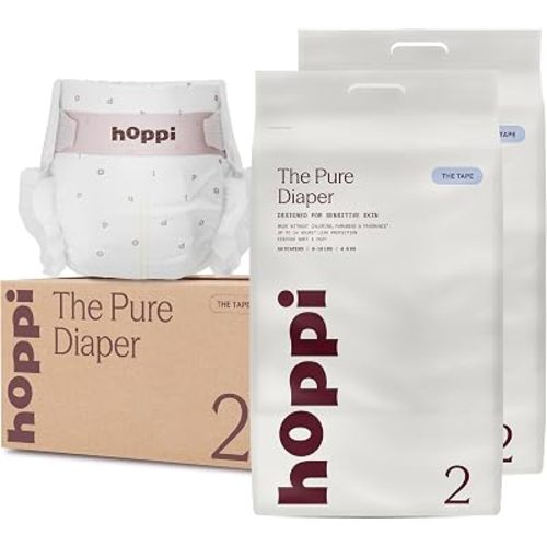 Hoppi Pure Baby Diapers Size 2, 112 Count, 9-18 lbs