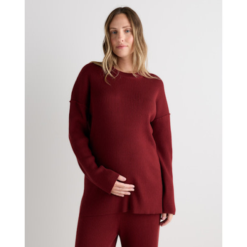 Cotton Cashmere Oversized Maternity Sweater - Maternity in Deep Brick Red