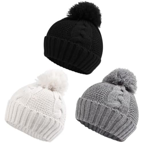 JANGANNSA Winter Knit Baby Hat Twist Warm Beanie for Boys Girls Infant Toddler Baby Beanie with Pompom