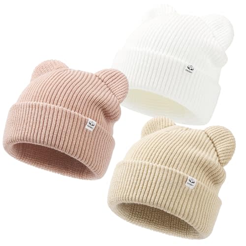 DANMY Baby Beanie Winter Knit Hat with Bear Ear for Infant Toddler Boys Girls Children Soft Knitted Hat Skull Cap