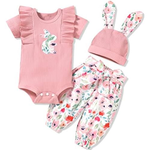 fioukiay Preemie Newborn Baby Girls Clothes Infant Little Kids Romper Bodysuit Pants Headband Clothing Set Summer Outfits
