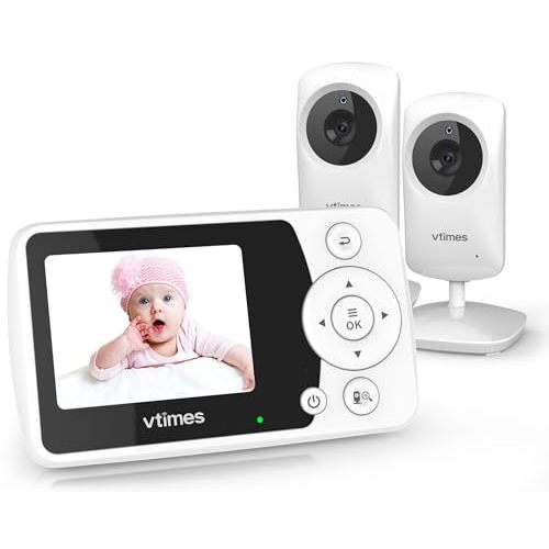 VTimes Baby Monitor with 2 Cameras, Video Baby Monitor No WiFi Night Vision, 2.4" LCD Screen Portable Baby Camera VOX Mode Alarm and 1000ft Range, Peace of Mind for New Parents