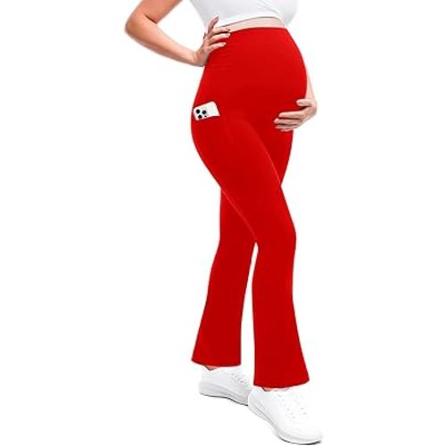 Leafigure Maternity Flare Leggings with Pockets Over The Belly Yoga Pants for Workout Soft Pregnancy Activewear