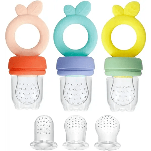 PandaEar Silicone Baby Food Fruit Feeder Pacifier| 3 Pack Baby Fresh Food Feeder with 3 Sizes Silicone Pouches, BPA Free Feeder Teethers for Infants Teething