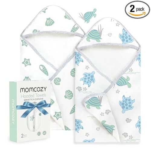Momcozy Baby Towel with Hooded-Original Design Baby Towel Set -Soft & Absorbent- Shower Gifts or Bath Essential for Infant, Newborn, Toddler, Marine Sea Turtle Shells Magic
