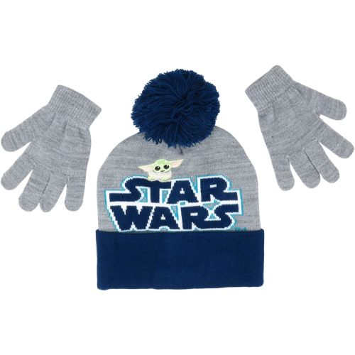 Star Wars The Mandalorian Grogu Baby Yoda Logo Kids Beanie Hat Cap and Gloves Set New