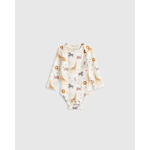 100% Organic Cotton Long Sleeve Bodysuit - Baby in Safari