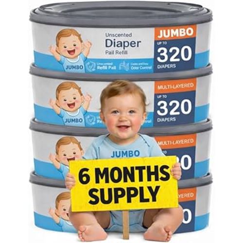 Diaper Pail Refill Bags Compatible with Diaper Genie Pails, 4-Pack, 1280 Count