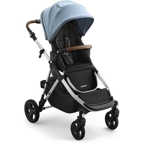 Mockingbird Single-to-Double Stroller 3.0 - Convertible Full Size Baby Stroller for 1, 2, or 3 Kids with 44 Possible configurations, Travel System Compatible - Stone Blue