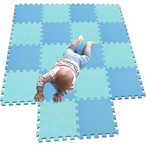 MQIAOHAM® 18 Pieces Puzzle Play Mats, Soft Baby Play Mat, Kids Interlocking Foam Floor Tiles, Toddlers Carpet Playmats G301018-107108