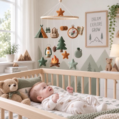 Camping Baby Mobile, Felt Adventure Crib Mobile, Woodland Nursery Decor, Camping Nursery Mobile, Outdoor Baby Mobile, Baby Boy Gift