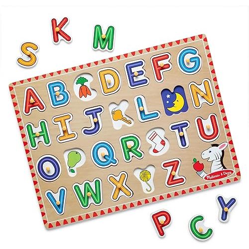 Melissa & Doug Lift & See Alphabet Wooden Peg Puzzle (26 pcs) Toddler and Preschool Puzzles for Ages 1+ - FSC-Certified Materials