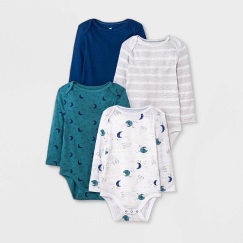 Baby 4pk Safari Animals Long Sleeve Bodysuit - Cloud Island™, Color: Navy Blue, Size: 0-3M