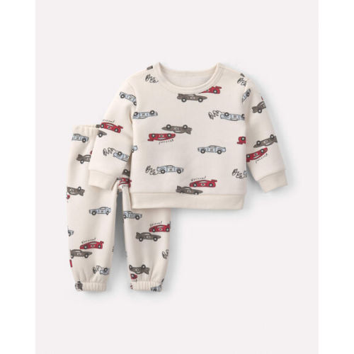 Baby Boy 2-Piece Car Fleece Long-Sleeve Top & Pant Set - Cream | Carter's