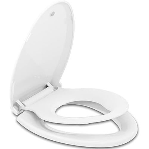 Hibbent Potty Training Toilet Seat, Built-in Magnetic Seat, Lid with Cover, Never Loosen and Slow Close Convertible Toilet Seat for Kids, Adult and Child (White, Elongated)
