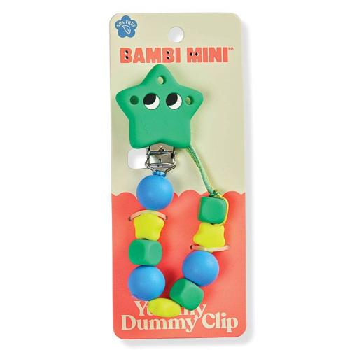 Bambi Mini Co. Accessories Silicone Star Pacifier Clip Green/Yellow/Blue