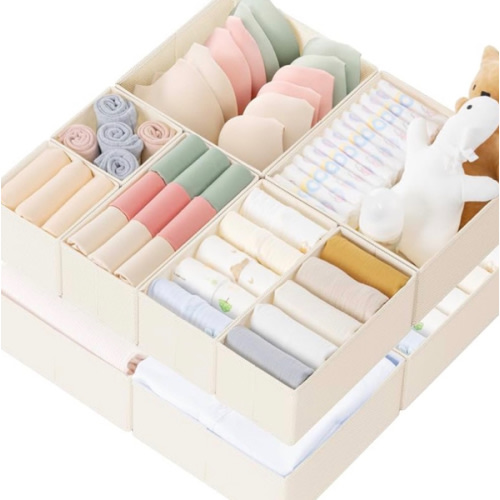 Criusia Drawer Organizer Clothes, 10 Pack Dresser Organizer for Baby Clothes, Underwear, Sock- Foldable Closet Organization and Storage Dividers Bins for Nursery, Bedroom (Beige)