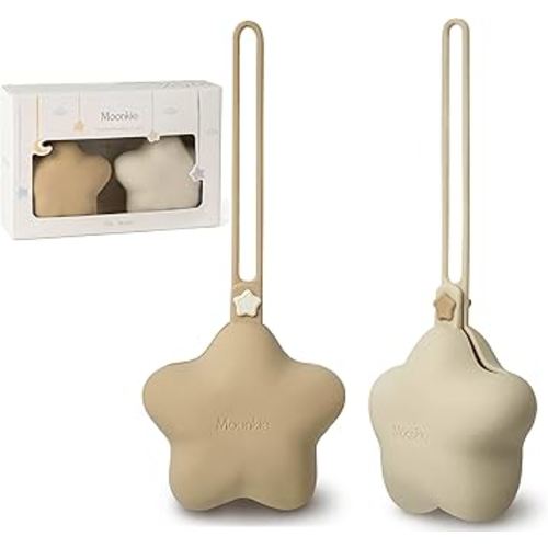 Moonkie Silicone Pacifier Holder Case, Cute Portable Pacifier Storage Case, 2 Pack