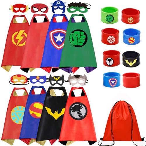 Superhero Capes Set and Wristbands Kids Costumes Halloween Christmas Cosplay Dress Up for Boys Girls