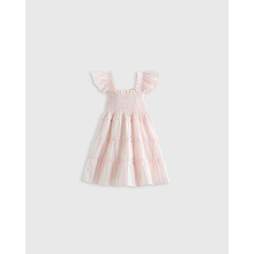 Quince 100% Organic Cotton Poplin Smocked Dress - Baby Girl in Pink Stripe