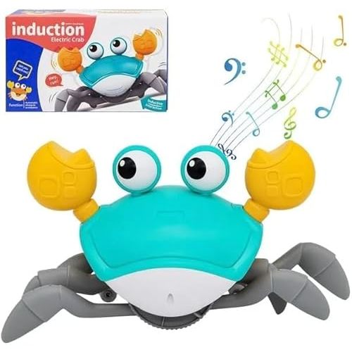 Crawling Crab Toy, Infant Tummy Time Baby Toys, Fun Interactive Dancing Walking Moving Toy Babies Sensory Induction Crabs with Music (Green)