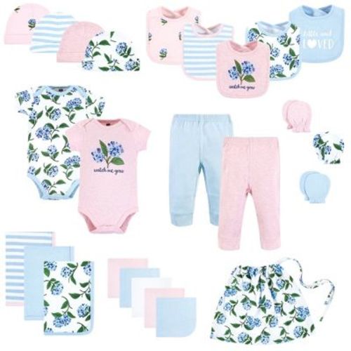 Hudson Baby Infant Girls Layette Baby Starter Set 25pc, Hydrangea, 0-6 Months