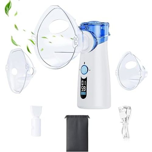 Portable Nebulizer for Adults and Kids, Handheld Nebulizer with LED Display and Auto-Cleaning, Ultra-Compact USB Rechargeable Mesh Nebulizer for Home and Travel Use OTC