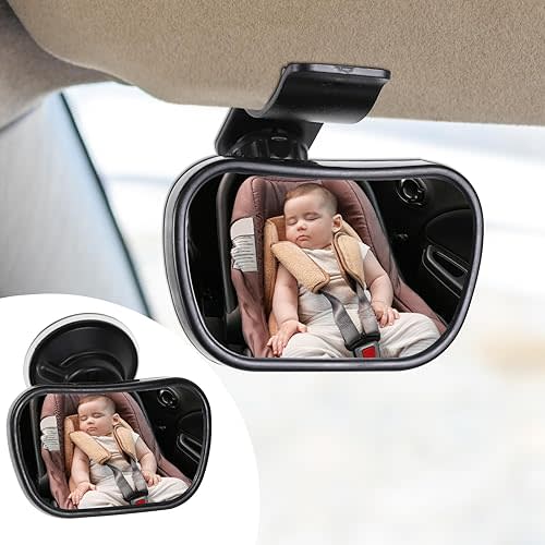Wuyaoyao Baby Car Mirror, Rear Facing Mirror for Backseat Baby Infant Kid, 360° Wide Angle Convex Rear View Kid Mirrors, Adjustable Rearview for Windshield & Sun Visor, Car Accessories