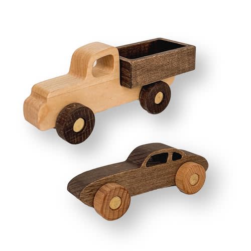 BUSY PUZZLE Wooden Toy Car and Truck Set Montessori Toys for Toddlers Handmade from Natural Wood Gift for Boys and Girls