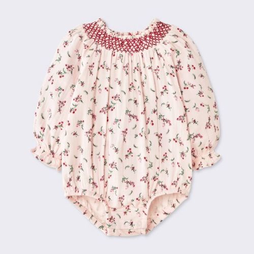 Baby Girls' Holiday Floral Bubble Romper - Cloud Island™ Pink